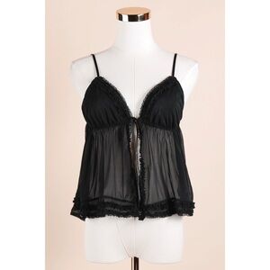 Sz S Passion Forever Black Semi Sheer Ruffle Trim Babydoll Top GUC